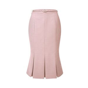 Skirt with Belt Below Knee Length Fishtail Skirt Pink